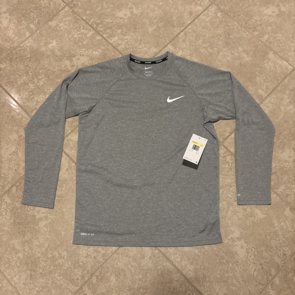 NIKE Swim Shirt Mens S Hydroguard  Gray Heather Long Sleeve UPF 40+ NESSA590 NWT